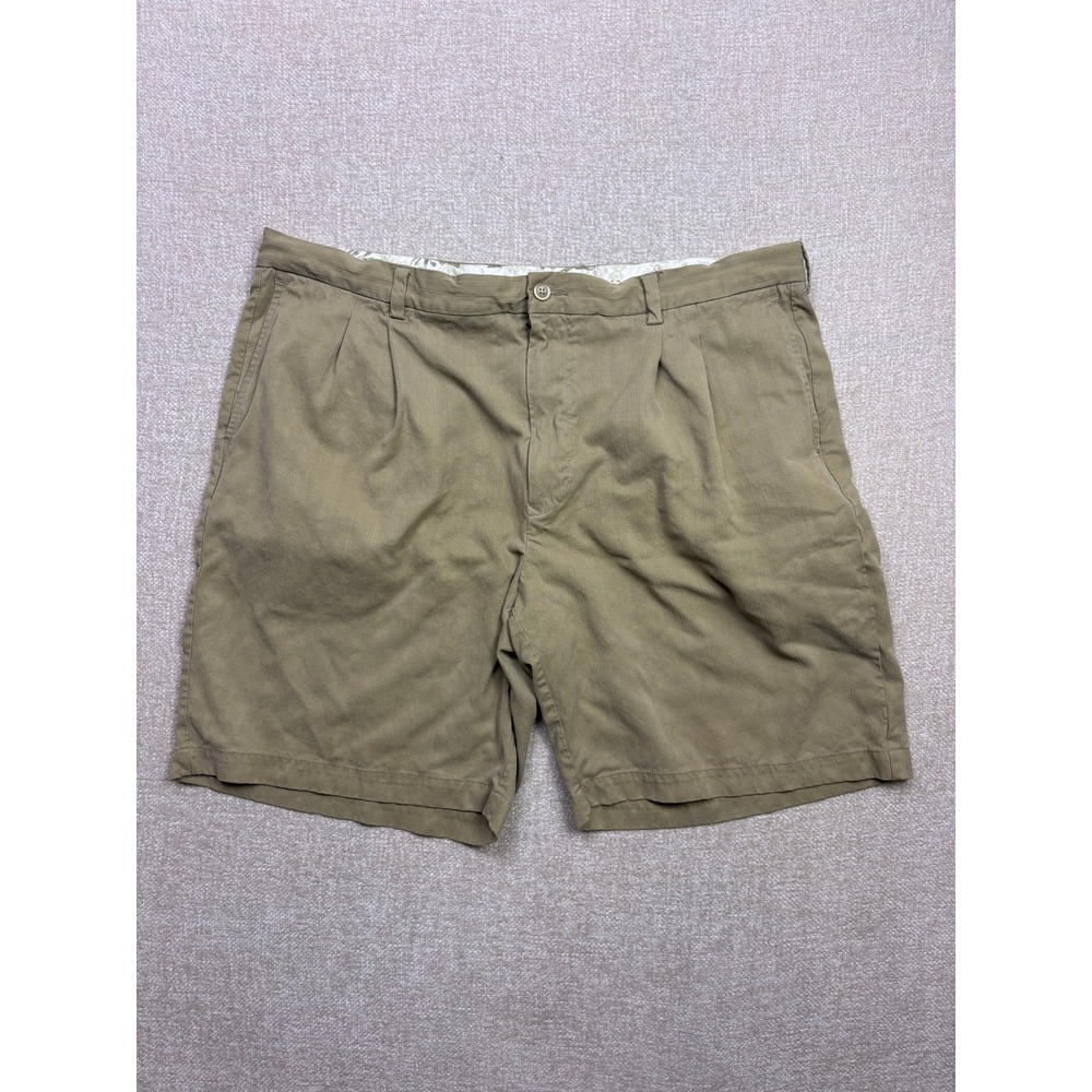 Tommy Bahama Mens Khaki Tan Silk Rayon Blend Pleated Shorts Size 40